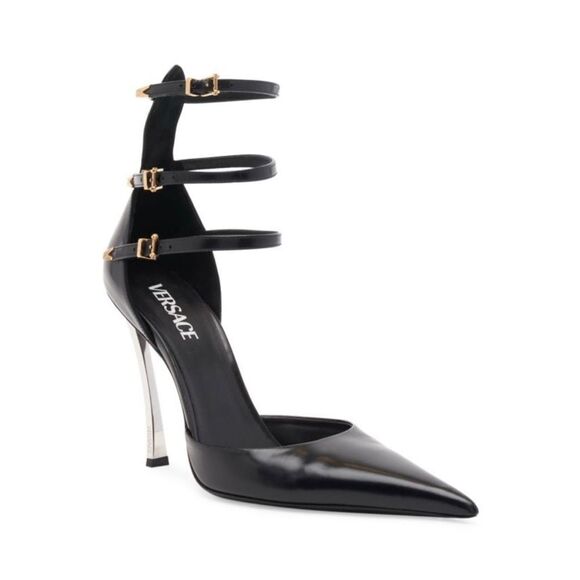 Versace Pin Point Leather Ankle Strap Pumps size 39.5 - Picture 1 of 16